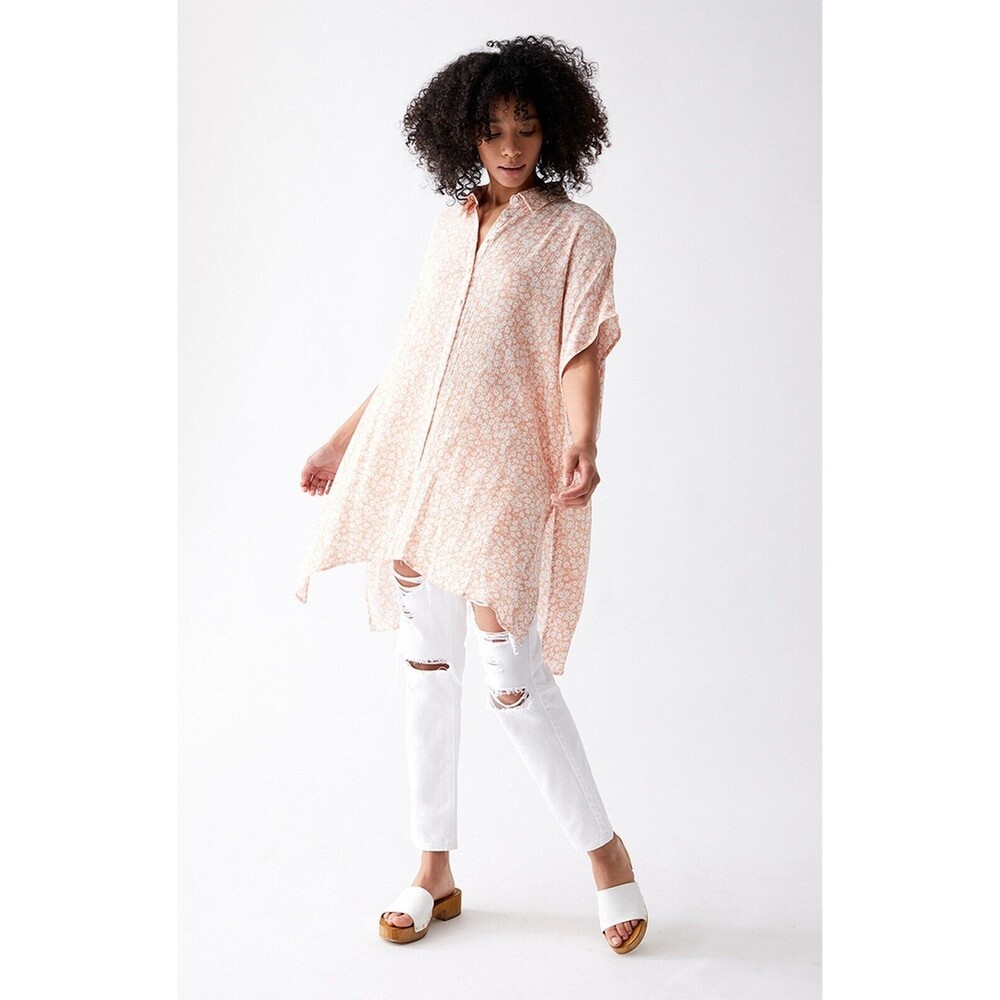 Lost + Wander Pick Me In The Desert Shirt Plus XL/2XL Soft Orange White Long